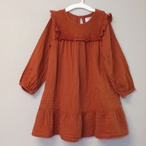 Old Navy Other - Old Navy Gauze Cotton Long Sleeve Burnt Orange Dress Size Small 6-7